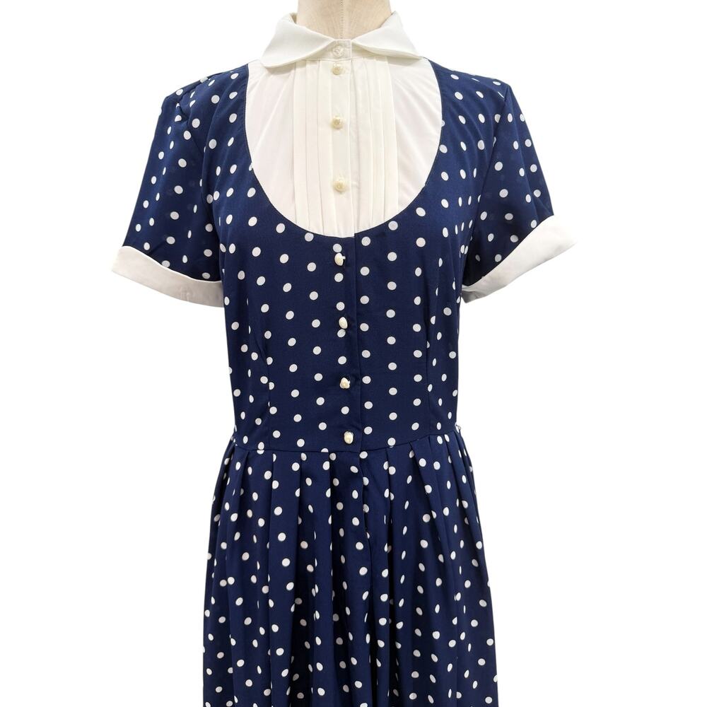 Unique Vintage x I Love Lucy Navy White Polka Dot Ricardo Swing Dress NWT Medium - Picture 4 of 14